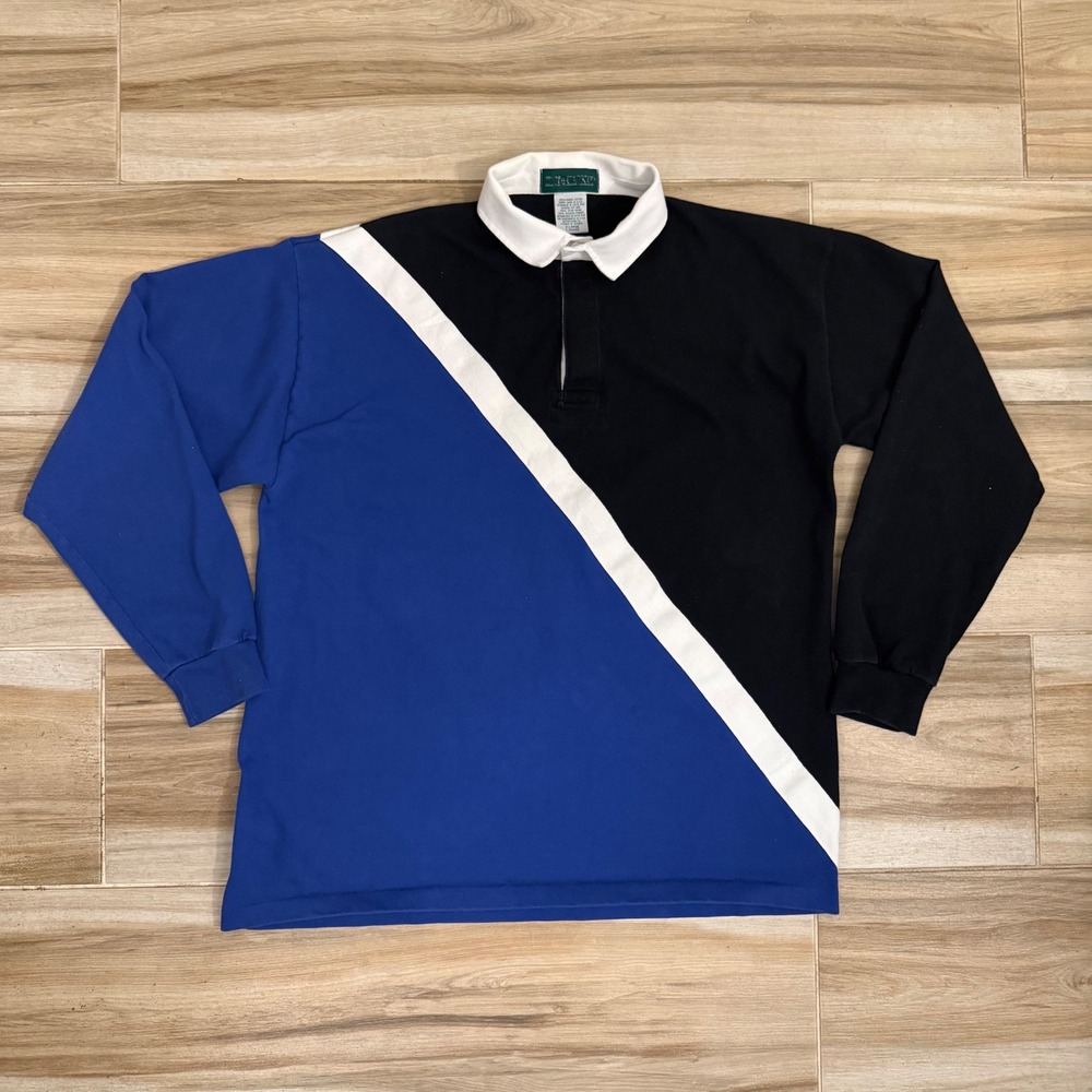 Vintage Outer Banks Mens XL Rugby Shirt Long Sleeve Colorblock Blue Black Cotton